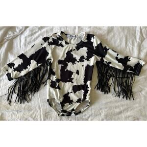 Baby Girl Western Cow Print Fringe Tassel Sleeve Bodysuit 9-12 Month Cowgirl